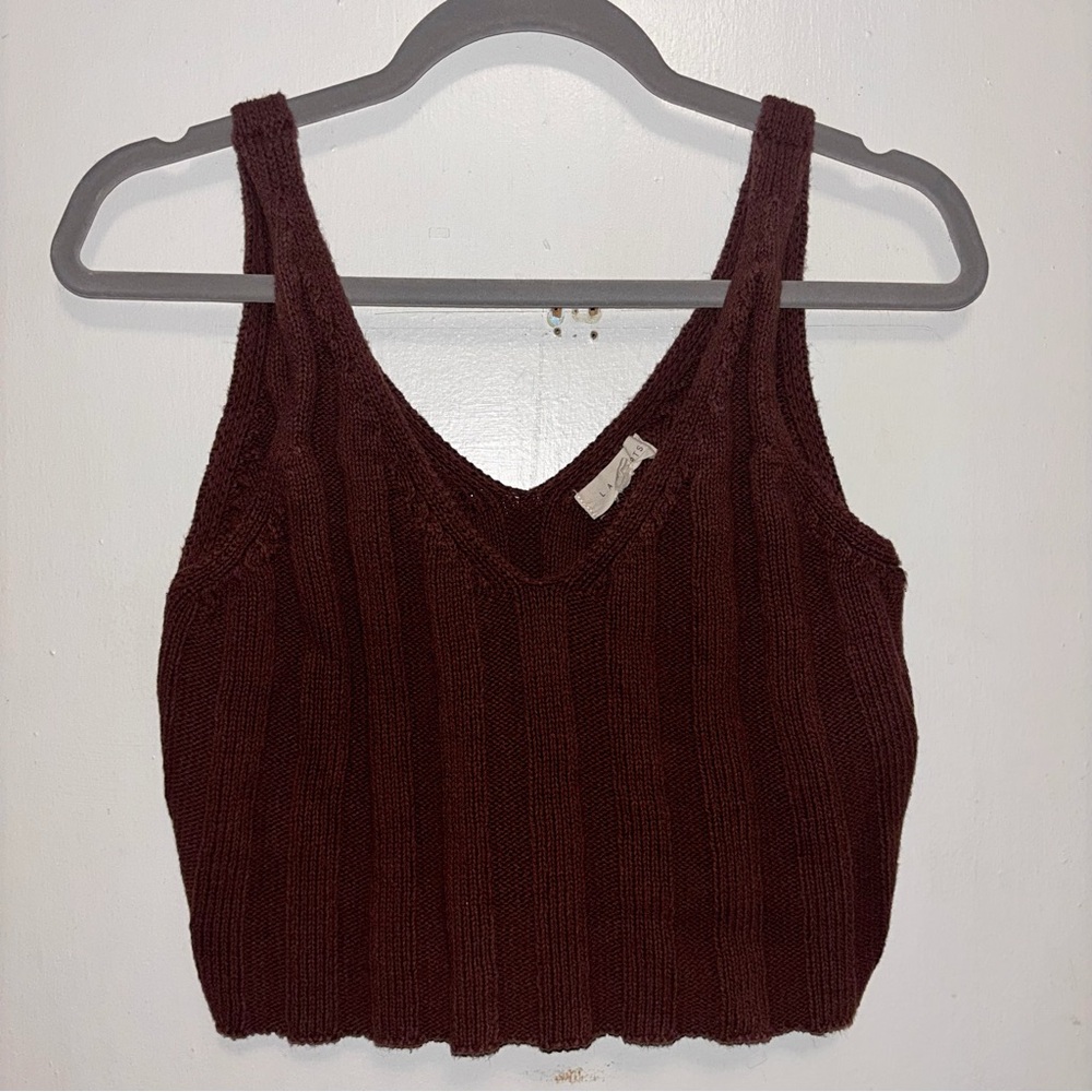 Brown Ribbed Knit Tank Top